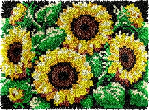 veirousa Sunflowers Latch Hook Kits for Adults, Beginners Flowers Latch Hook Rug Starter Kit Pre-Printed Carpet Making Set DIY Handmade Wall Hanging Craft for Home Decoration 20x15 inch by VEIROUSA