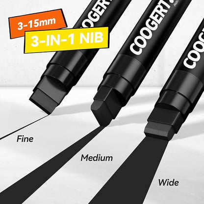 Coogert 3Pcs Black Jumbo Poster Markers, 15MM Thick Permanent Acrylic Graffiti Markers, Wide Tip Paint Marker for Canvas, Posters Board, Fabric, Window, Glass, Wood, Teachers,Banner painting supplie