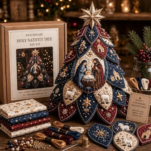Beginner-Friendly Tree of Faith 3D Quilted Christmas Tree Sewing Kit, DIY Christmas Craft Kit with Fabric & Embroidery Details, Religious Holiday Decor for Adults Handmade Christmas Decoration，#E - Image 4