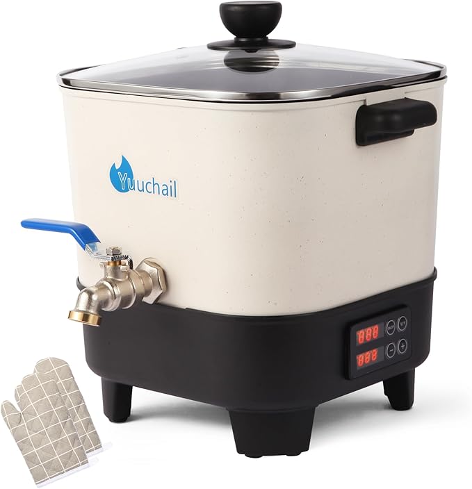 Yuuchail Wax Melter for Candle Making, 7Qts Large Wax Melting Pot with Digital Display & Non-Stick Tilted Bottom Easy Clean Up for Craft or Business