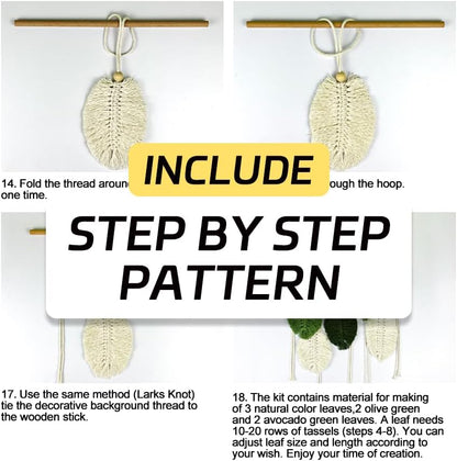 BUFANTL DIY Macrame Leaf Wall Hanging Kit for Beginners, Boho Woven Tapestry Craft Kit with Macrame Cord, Wooden Beads & Printed Instructions, Home Decor Macrame Kit for Adults - Image 3
