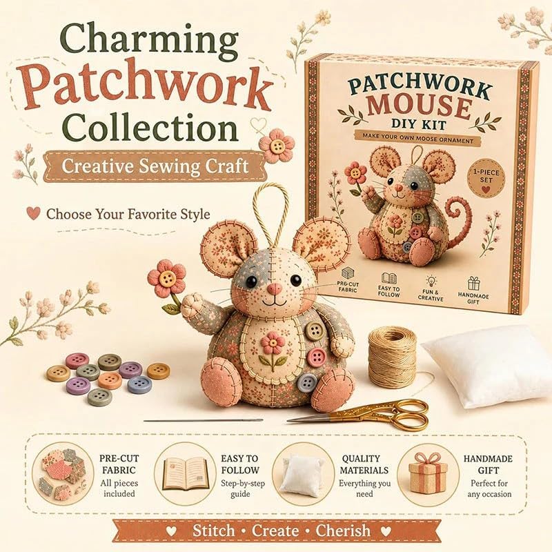 WEERSHUN Handcrafted Vintage Mouse Plush Sewing Kit, Handmade Craft Set, Cute Stuffed Mouse Ornament for Beginners Holiday & Birthday Gift, Fun Felt Craft, Helps Develop Fine Motor Skills (#A) - Image 2