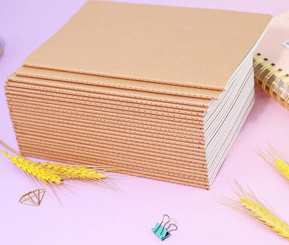 FAWTEEM 48 Pack A5 Blank Notebook Bulk Kraft Cover Blank Sketch Book Pad Travel Journals Composition Diary Subject Notebooks Planner 60 Pages, 8.3”x 5.5”