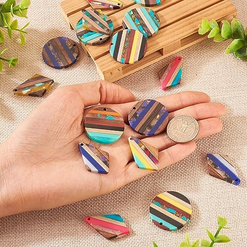 FASHEWELRY 16Pcs Resin Wood Earring Charms Flat Round Wooden Earring Blanks Kite Wooden Earring Findings Vintage Colorful Boho Charms for Jewelry Making - Image 6