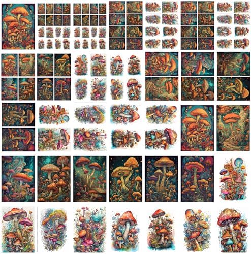 Decoupage Paper Pack (35 Sheets 6"x8") Bright Colourful Trippy Mushroom Forests FLONZ Vintage Illustration Pictures Cards for Decoupage, Craft and Scrapbooking - Image 4
