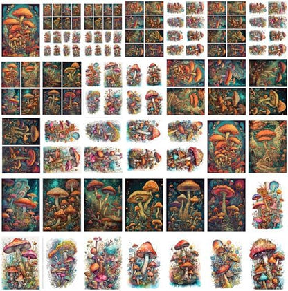 Decoupage Paper Pack (35 Sheets 6"x8") Bright Colourful Trippy Mushroom Forests FLONZ Vintage Illustration Pictures Cards for Decoupage, Craft and Scrapbooking - Image 4
