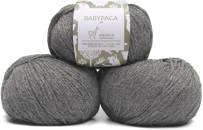 100% Baby Alpaca Yarn Wool Set of 3 Skeins (150 Grams) DK Weight - Made in Peru - Heavenly Soft and Perfect for Knitting and Crocheting (Soft Gray, DK)