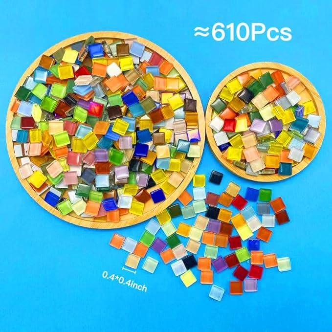 500G/ 1.1LB Bulk Crystal Mosaic Tiles, Assorted Color Opaque Mosaic Glass Crafts Supplies Handmade Crafts for DIY Picture Coaster Home Kitchen Bathroom Mosaic Decoration(0.4x0.4 inch, Colorful)