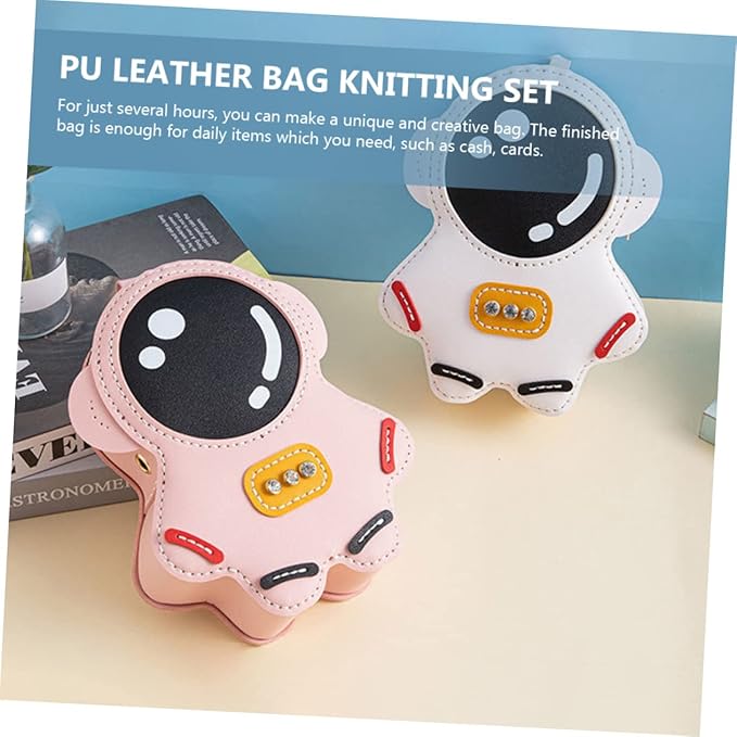 ERINGOGO 1Set DIY Coin Bag Kit PU Hand Purse Sewing Material Fun Craft Project for All Ages for and Activities