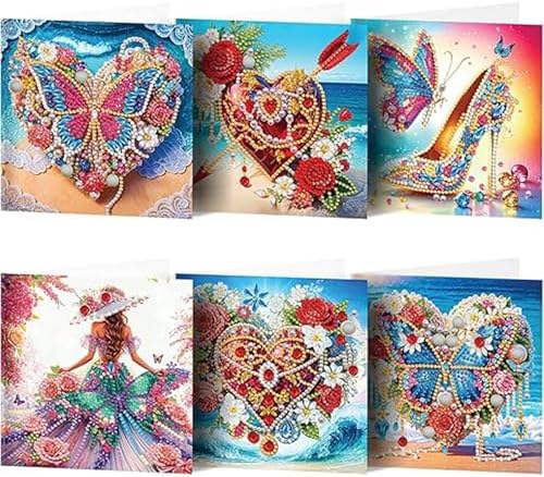 Huacan Diamond Art Painting Greeting Card Kit 6 Pcs, Diamond Art Diamond Flowers Butterfly Greeting Cards Special Shaped Drill Arts Craft for Christmas Birthday Thanksgiving Day Holiday 30 x 15 CM by Home