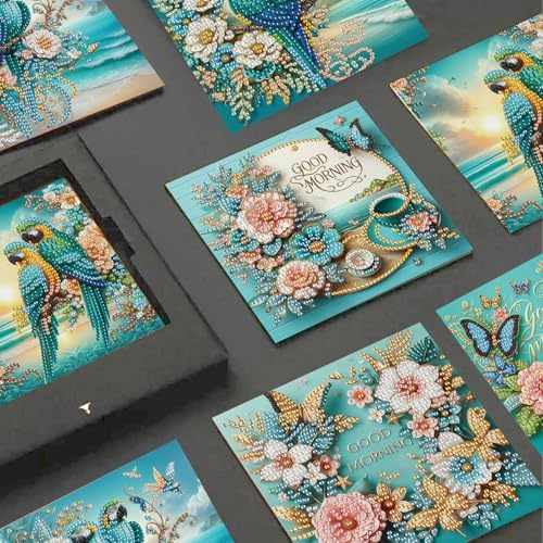 JISHSHAY 6 PCS Bird Butterfly Diamond Painting Greeting Cards Good Morning Diamond Art Birthday Cards with Envelopes Gem Art Gem Painting Mosaic Kits for Adults for Thanksgiving Anniversary Valentine - Image 4