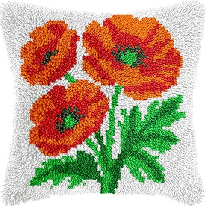 veirousa Poppy Flowers Latch Hook Pillow Kits for Adults Beginners by VEIROUSA