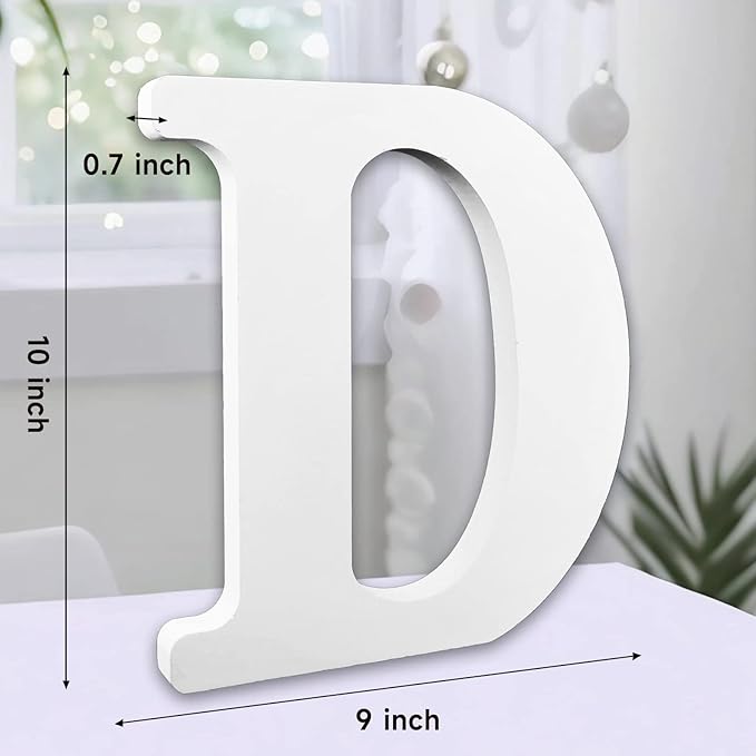 AOCEAN 10 Inch White Big Wood Letters, Unfinished Wooden Letters for Wall Decor Decorative Standing Letters Slices Sign Board Decoration for Craft Home Party Projects (D)