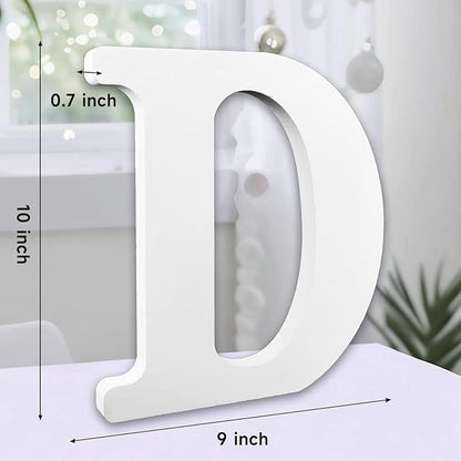 AOCEAN 10 Inch White Big Wood Letters, Unfinished Wooden Letters for Wall Decor Decorative Standing Letters Slices Sign Board Decoration for Craft Home Party Projects (D)