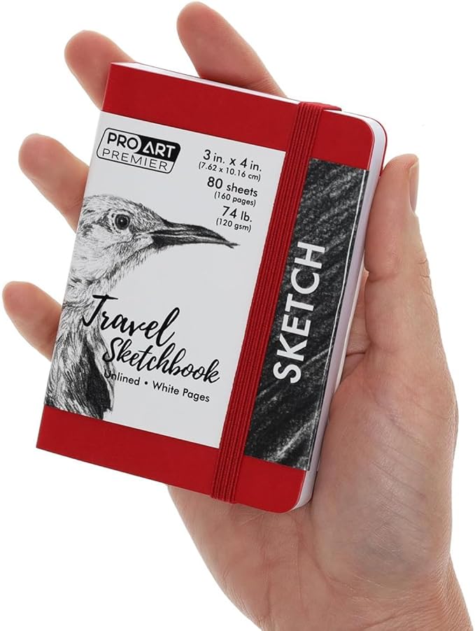 Pro Art Premier Sketch Book Travel 4"x 3" White 74lb Red 80 Sheets, Sketch Book, Sketchbook, Drawing Pad, Pad, Drawing Paper, Art Book, Paper, Sketchbook for