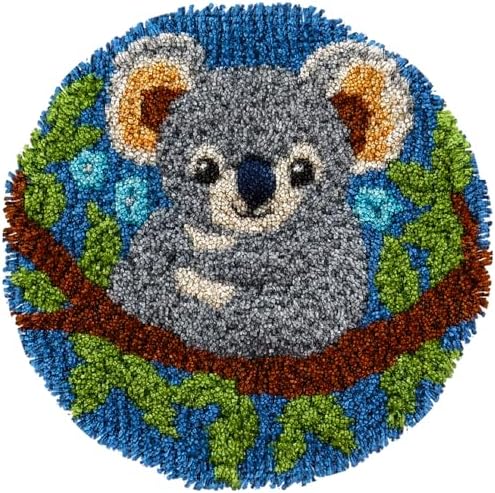 Latch Hook Rug Kit Cute Koala Portrait Easy for Beginners Round Shape Carpet Crochet Yarn Craft Mini Rug DIY Hook and Latch Little Tapestry for Home Decor 30x30cm-3 by Unknown
