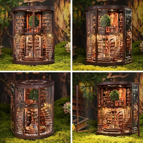 Book Nook Kit, Wisdom Rings Library DIY Miniature House with LED for Bookshelf Decor, 3D Wooden Puzzle Bookend, Relaxing DIY Craft for Adults & Teens (14+), Gift for Friends & Family - Image 5