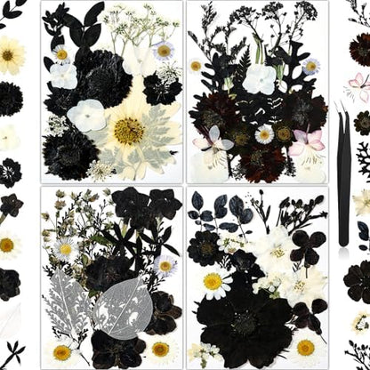 85 PCS Black Dried Pressed Flowers for Crafts Resin by HLCYGJIN