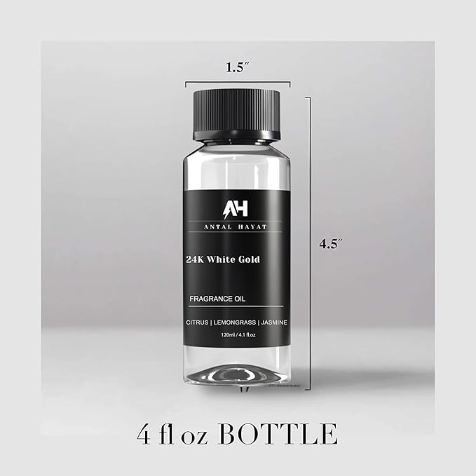 24K Diffuser Essential Oil Scent - Luxury Hotel Inspired Aromatherapy Scent Diffuser Oil - Hints of Zesty Citrus, Floral Jasmine, & Delicate Lily - for Essential Oil Diffusers - 120mL