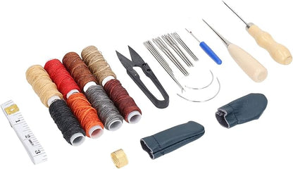 32Pcs Leather Craft Tools Kit, All in One Hand Sewing Kit for DIY Leather Goods Making, Stainless Steel Leather Working Tools with Wax Thread, Needles and Accessories for Beginners