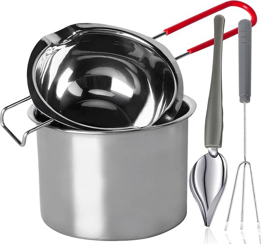 Stainless Steel Double Boiler Melting Pot with Heat Resistant Handle, Large Capacity Chocolate Melting Pot for Butter Candy Butter Cheese, Candle Making (600/1600ML)