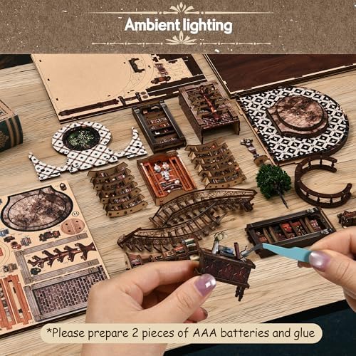 DIY Book Nook Kit with LED Lights | 3D Puzzles for Adults & Teens, Miniatures and Model Building Kits for Bookshelf Decor, Relaxing & Unique Gift for Craft Lovers | Wisdom Library - Image 6