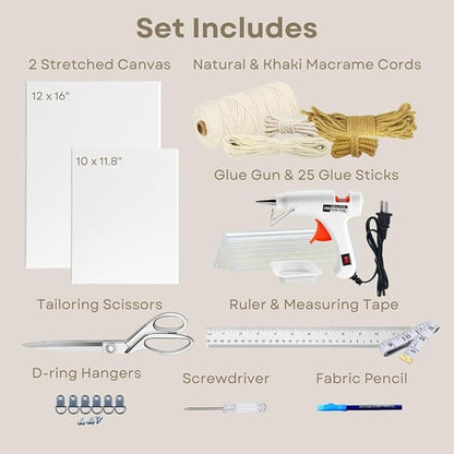Macrame Kit for Beginners - DIY Rope Canvas Wall Art Kit with Ropes Supplies & Tools | DIY Macrame Art Wall Hanging Decor Starter Set, Craft Kits for Adults, Boho Aesthetic Home Decoration (Khaki)