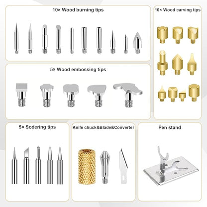 Wood Burning Kit, 2 Set WoodBurning Tool Adjustable Temperature 200~450 ℃ Pyrography Kit for Adults Beginners