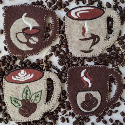 Coffee Mugs Ornament Kit, Quilting Kit for Adults, Cute Coffee-Lover Gift, DIY Ornament Kits, Small Ornament Kit, Giftcard Holder, Wool Felt Kit for Beginners, Includes Materials and Instructions by RachelsofGreenfield