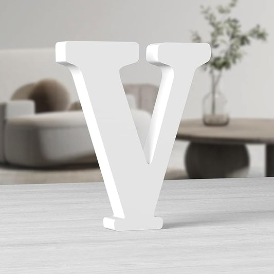 AOCEAN 10 Inch White Big Wood Letters, Unfinished Wooden Letters for Wall Decor Decorative Standing Letters Slices Sign Board Decoration for Craft Home Party Projects (V)