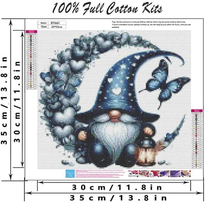 DYAIANGMU Stamping Cross Stitch Kit,Gnome Butterfly Stitch Kit for Adult Beginners, Full Line DIY Cross Stitch Stitching Kit for Home Decor Cross Stitch Patterns 13.7x13.7 inches