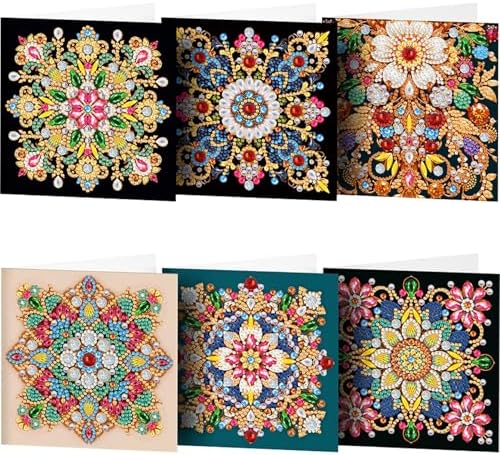 Diamond Art Cards with Envelopes–6PCS DIY Diamond Painting Greeting Cards Kit | Card Making Kit with Bling for Adults & Beginners | Birthday,Holiday & Thank You Cards (Mandala Flower) by Unknown