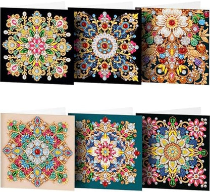 Diamond Art Cards with Envelopes–6PCS DIY Diamond Painting Greeting Cards Kit | Card Making Kit with Bling for Adults & Beginners | Birthday,Holiday & Thank You Cards (Mandala Flower) by Unknown