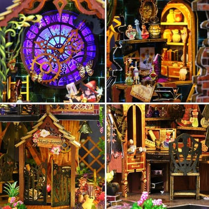 Plustopoy DIY Miniature House Kit,Tiny House Model Kit Dollhouse with Light & Tools, DIY Wooden Dollhouse Miniature Kit for Adults and Teens, Creative Craft Magic House Kit, Home Decor(Magic Spirit) - Image 2