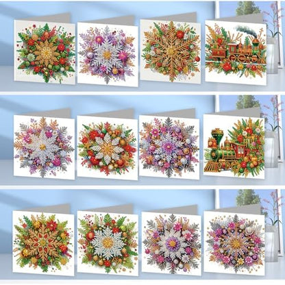 jinglinhh 12pcs Diamond Art Painting Winter Snowflake Christmas Train Greeting Cards with Envelopes, DIY Card Making Kits for Adults, Diamond Art Christmas Cards for Holiday Gifts - Image 4