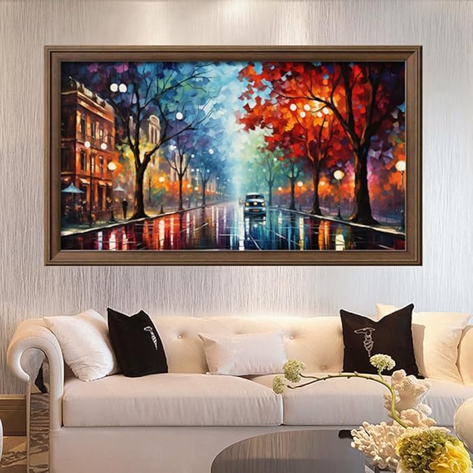 Leczany Cross Stitch Stamped Kit for Adults - Beautiful Street View | DIY Embroidery Starter Patterns Craft Kit Needlepoint for Beginner | 11CT, 3 Strands | 23.6x13 inches
