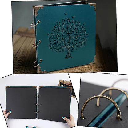 ADVcer Photo Album DIY Scrapbook, 10x10 inch 50 Pages Vintage Leather Cover Three-Ring Binder Family Picture Booth Albums with 408pcs Self Adhesive Photos Corners for Memory Keep, Tree (Jasper Green)