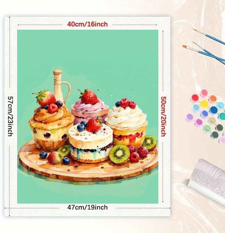 TAOPAOLAB Food Paint by Numbers Kit for Adults - DIY Colorful Cupcakes and Fruits Painting on Canvas 16x20 Inches, Acrylic Paint Set, Suitable for Beginners, Art for Home Decoration or Gifts - Image 2