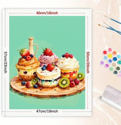 TAOPAOLAB Food Paint by Numbers Kit for Adults - DIY Colorful Cupcakes and Fruits Painting on Canvas 16x20 Inches, Acrylic Paint Set, Suitable for Beginners, Art for Home Decoration or Gifts - Image 2