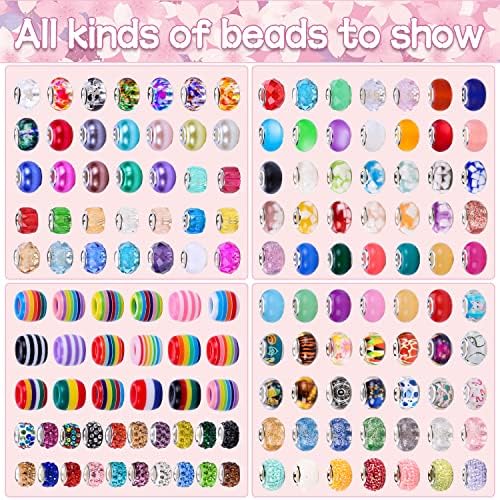 Aipridy 192 Pcs Large Hole European Beads,Craft Supplies Kit, Assorted Mixed Color Lampwork Spacer Beads for DIY Bracelet Jewelry Making (192, Mixed Pack by Style(12)) - Image 2