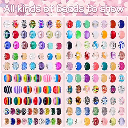 Aipridy 192 Pcs Large Hole European Beads,Craft Supplies Kit, Assorted Mixed Color Lampwork Spacer Beads for DIY Bracelet Jewelry Making (192, Mixed Pack by Style(12)) - Image 2