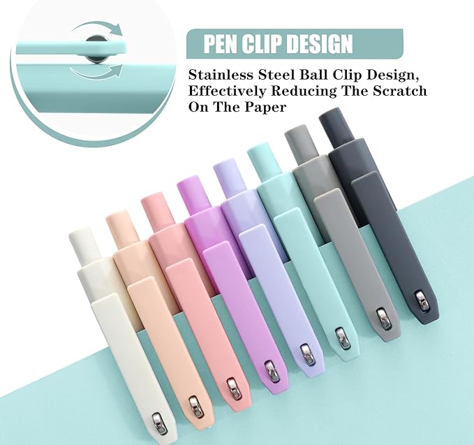 Piochoo Gel Pens,8pcs Fine Point Smooth Writing Black Ink Retractable Journaling Pens Ballpoint, Quick-Dry Cute Fidget Pens for School Supplies Office Desk Accessories