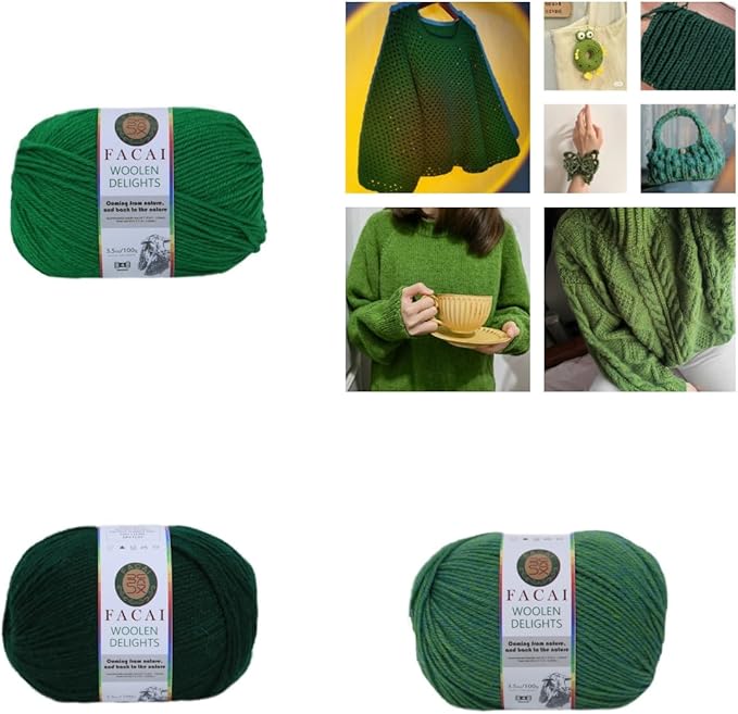 Facai Blend Merino Wool Yarn for Knitting - Worsted Weight,197yds (3.5oz) Ball, Ideal for Sweaters, Scarves, and Accessories (1, Greener)