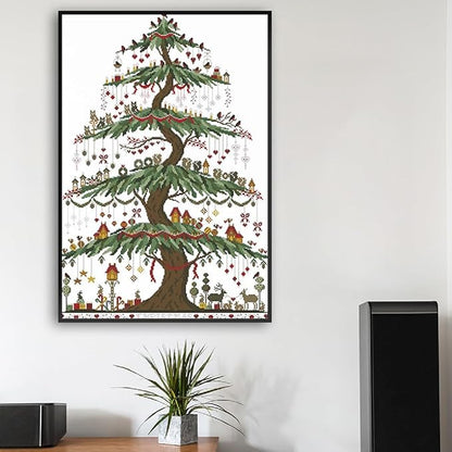Qeerysew Cross Stitch Kit Stamped Full Range of Embroidery Starter Kits for Beginners DIY- Printed kit Christmas Tree (2) (Printed) 14CT 18.9×25.98 inches