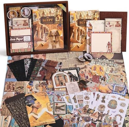 Scrapbooking Supplies Kit, Egyptian Vintage Aesthetic Scrapbook Kit for Bullet Junk Journal, Ancient Egypt DIY Journaling Supplies with Hieroglyph, Pharaoh, Pyramid, Unique Gift for Teens & Women by emmoolife