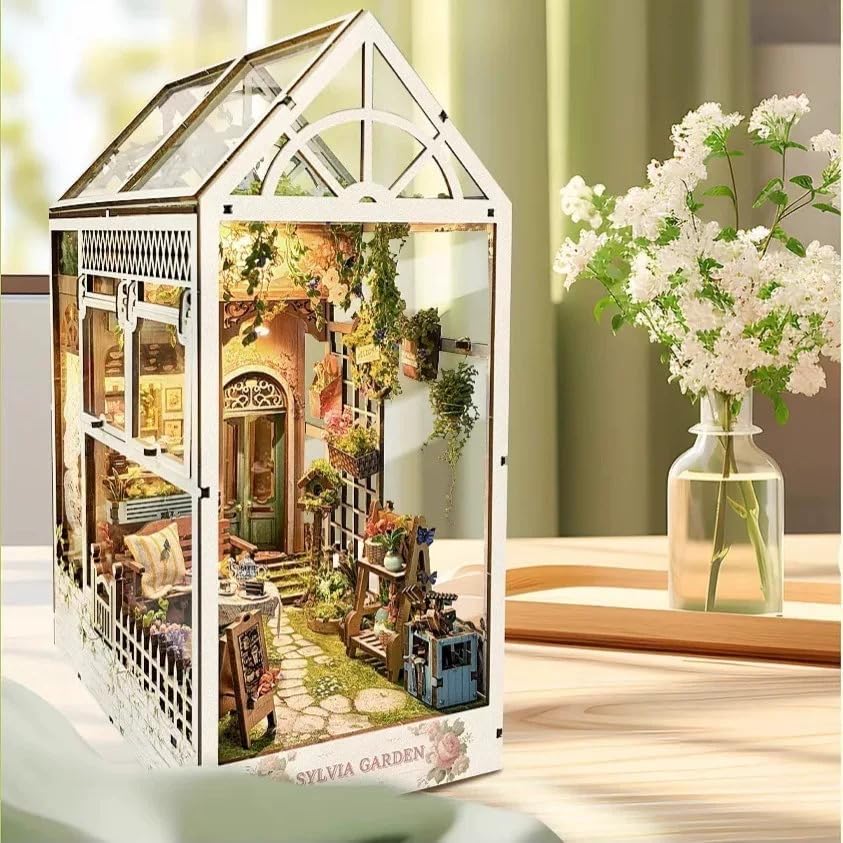 Book Nook Kits for Adults, 3D Wooden Dollhouse Kit with LED Lights, DIY Miniature House kit for Bookshelf Decor, and Crafts (Sylvia Garden) - Image 4