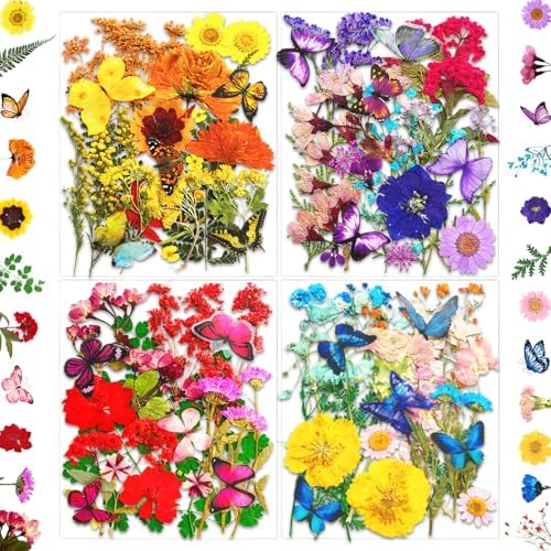 MIKIYA 103Pcs Dried Pressed Flowers with Butterfly Stickers for Resin Molds, Real Natural Bulk Dry Floral Leave for DIY Art Crafts, Epoxy Jewelry, Candle, Soap Making, Nails Decors by MIKIYA