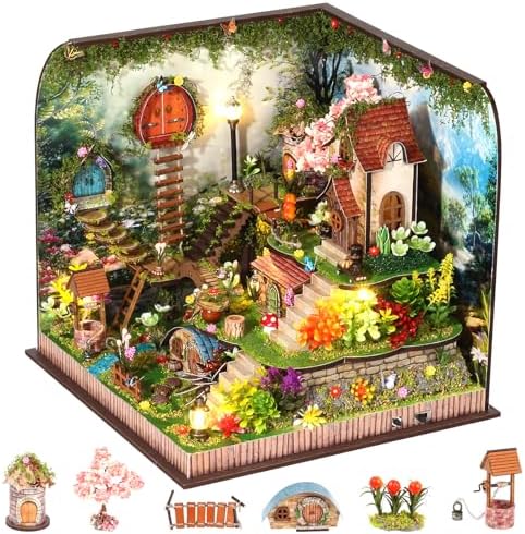 Book Nook DIY Miniature House Kit, 3D Wooden Puzzle Coffee House Dollhouse with Light & Tools, Creative Bookshelf Insert Craft Gifts for Adults Teens (Forest Garden) by ANTREATU