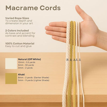 Macrame Kit for Beginners - DIY Rope Canvas Wall Art Kit with Ropes Supplies & Tools | DIY Macrame Art Wall Hanging Decor Starter Set, Craft Kits for Adults, Boho Aesthetic Home Decoration (Khaki)