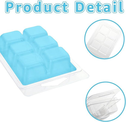 150 Pack Wax Melt Clamshells Molds, 6-Cavity Clear Empty Plastic Cubes Wax Melt Container for DIY Wax Melt Candles Wickless Tarts Candles (Square)